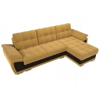 Угловой диван Нэстор (микровельвет жёлтый коричневый) - Изображение 5